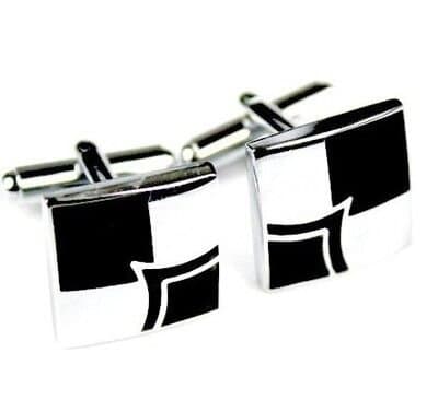 Men's Black &amp; Silver Design Cufflinks