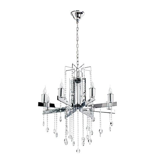 Classy modern candle-shaped pendant luster 8 arms large silver metal colour rich clear crystal d?cor adjustable height in neo style for a hall, a living room or a bedroom, 8 bulbs-excl, E14 8*40W 230V