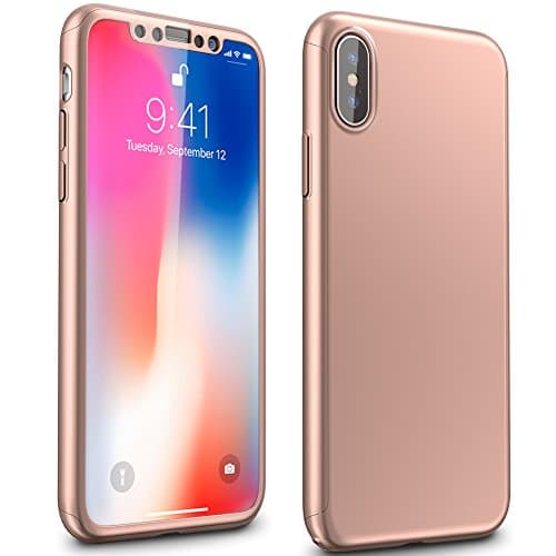 iPhone X / 10 Case, HOOGOOD Ultra Light Slim PC Material iPhone 10 Cover with 360 Degree All-inclusive, Fully Protective Phone Shell for 5.8 Inches Apple iPhone X, Bonus a Screen Protector (Rose Gold)