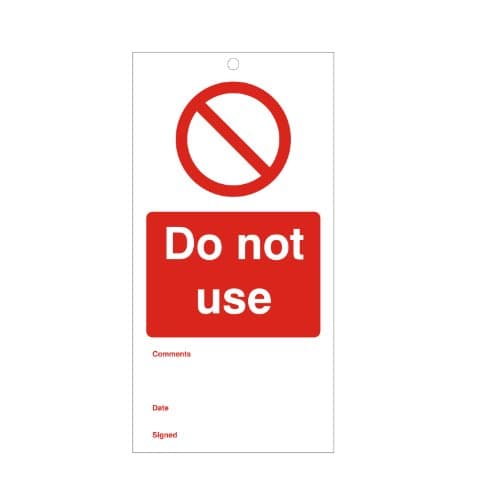 Do Not Use Maintenance Tag 75mm x 150mm - Pack Of 10 Complete With Drill Holes And 10 Cable Ties (MMT.07)