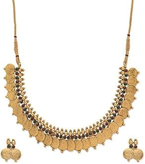 ZENEMEJewellery Set Gold Plated Laxmi Temple Coin Necklace Set With Earrings Jewellery For Women & Girls