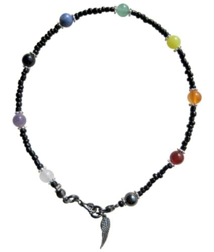 ~ 9 CHAKRA BLACK ~ HANDCRAFTED GEMSTONE BEADED ANKLET ANKLE CHAIN ANKLE BRACELET 9” up to 12”