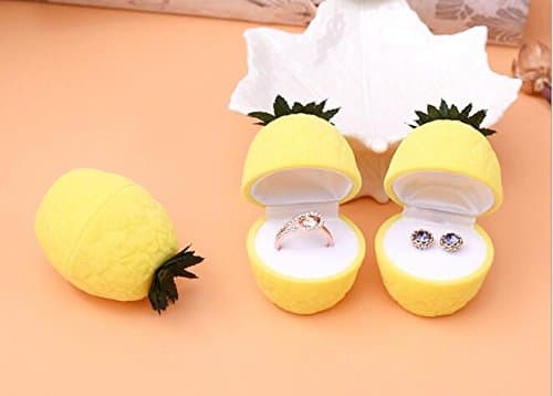 Flyyfree Stylish Yellow Pineapple Style Ring Earring Ear Stud Eardrop Box Case Container Holder