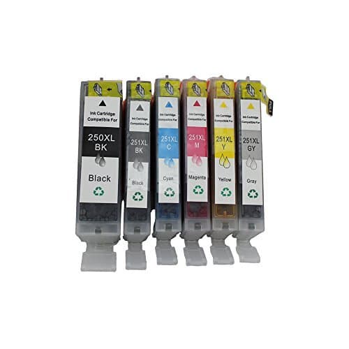 PGI-250 &amp; CLI251 compatible ink cartridge replacement For Cannon PIXMA MG5420, PIXMA MG5450, PIXMA MG6320, PIXMA MG6350, PIXMA MX722, PIXMA MX922, PIXMA iP7220, PIXMA iP7250 Printers (LB/SB/C/M/Y/GY) @INKTONER by Ink Toner