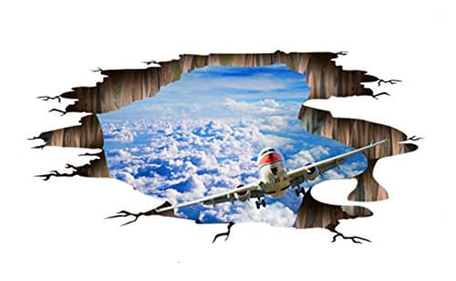 PVC 3D Blue Sky Airplane Wall Stickers Ceiling Floor Posts