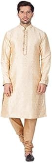 VASTRAMAYMen Men's Gold Silk Blend Kurta Pyjama Set