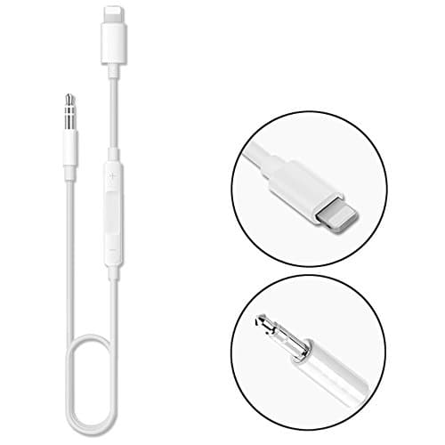 iPhone 7 8 X Aux Cable Aux Cord,Lightning to 3.5mm Headphone Jack Audio Cable Adapter Accessories for iPhone Earphone Adaptor ,iPod,In-Line Microphone for Home/ Car Stereo,Speaker,Headphones(Support Music Control)