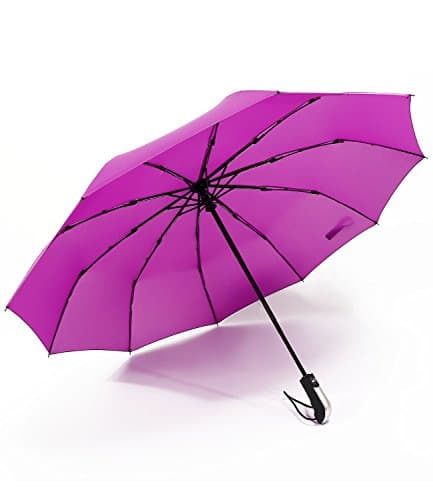 New Fully-automatic Three Folding Male Commercial Compact Large Strong Frame Windproof 10 Ribs Gentle Umbrellas (RED+PURPLE)