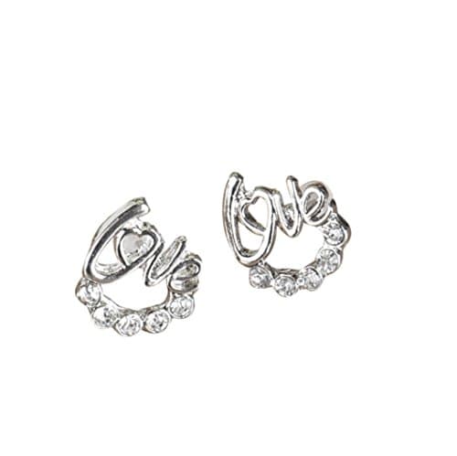 Quistal 1 Pair Solid Sterling Silver Round Stud Earrings made Elegant Crystal Rhinestone Ear Stud Earrings (Silver)