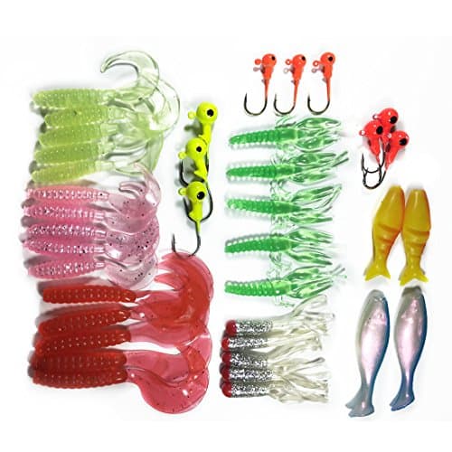 Lures Kit Soft Baits Grubs Tubes Jigheads 35pcs Soft Baits + 10pcs Jigheads