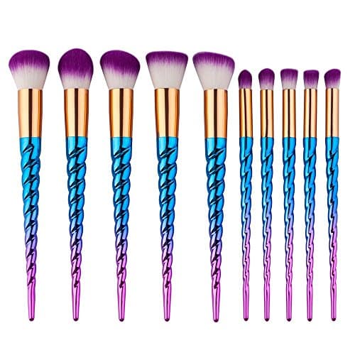 Unicorn Makeup Brush Set with Silicone Makeup Sponge Face Foundation Powder Blender Eyeshadow Cosmetic Brushes Beauty Tools Kits (Purple)