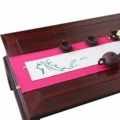 Chinese Tea Ceremony, Linen Table Runner/ Embroidery Table Runner-M 18x100cm(7x39inch)