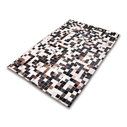 Five Grain Cowhide Patchwork Rug W120 x L180 cm Chessboard Black Cream Box Stitched