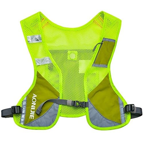 Reflective Vest IdealHouse Lightweight Adjustable Hydration Pack Vest with 2 Water Bag Holder &amp; Sturdy Buckles &amp; Pocket &amp; Reflective Strips for Marathoner Race Hiking Climbing Day and Night Running Cycling (Green)