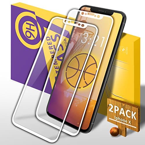 Dahuang iPhone X Screen Protector, [2 Pack] iPhone X/ iPhone 10 Full Coverage HD Crystal Clear Tempered Glass Screen Protector, 3D Touch Compatible, 9H Hardness Protective Film - White