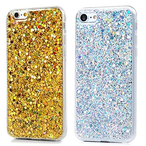 iPhone 6s Case, iPhone 6 Cover [2 PACKS], Bling Glitter Soft Gel Clear TPU Shell, Luxury Shinny Sparkle Transparent Silicone Case Back Cover for iPhone 6s / iPhone 6, Gold + Silver