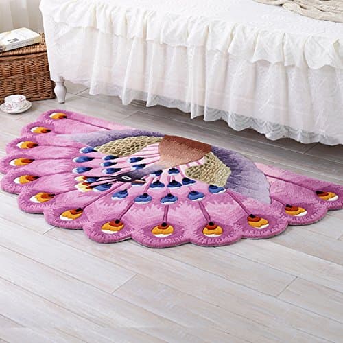 Peacock pattern semicircle mat The villa Handmade carpet Rectangle Living room Sofa Tea table Bedroom [bedside] The room is covered with windows-B 80x150cm(31x59inch)