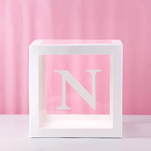 Wayfun Baby Shower Decorations Transparent Box - White Cube Boxes Kit with Letter for Girls Boys Birthday Party Decor Gifts Babyshower Favors Supplies Wedding Decor (N)