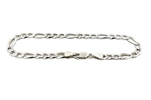Solid 925 Sterling Silver Two In One (Diamond Cut &amp; Plain) Figaro Bracelet / Anklet 3.5mm to 10.0mm, 7" to 10" (3.5mm - 9")