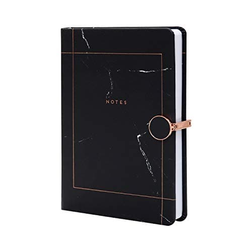 Karamel77 - Marble Lined Notebook – A5 Memo Journal Agenda Note with Magnetic Metal Buckle and Bookmark Ribbon (Black)