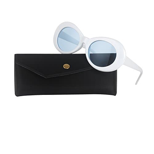 Clout Goggles Bold Retro Oval Mod Thick Frame Sunglasses Kurt Cobain Inspired Sunglasses Round Lens (White /Blue)
