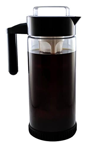 Cold Brew Iced Coffee Maker with Anti-Slip Silicone Base | Premium Borosilicate Glass | 44 oz Capacity | BPA Free | Dishwasher Safe | (44oz, Black)