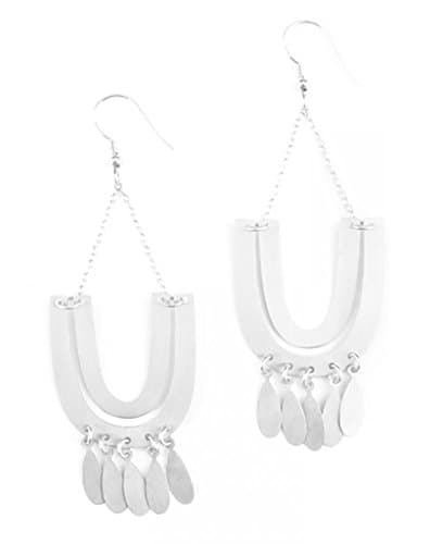4" Mantra Statement Earrings with Fringe in Silver