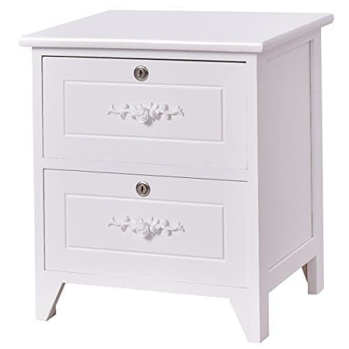 White Elegant Night Stand W/2 Lockable Drawer Storage Shelf Solid Wood End Table With Ebook