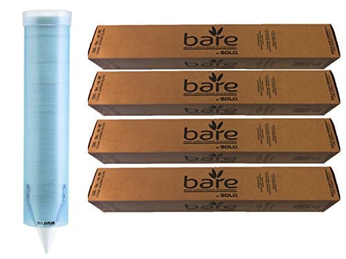 Solo Cone Cup &amp; San Jamar Dispenser Bundle Pack - Solo Bare 4 oz. Recyclable Paper Cone Water Cup, Rolled Rim 4R-2050 &amp; San Jamar C3165 Pull Type Dispenser Tube (4 - Pack w/Dispenser)