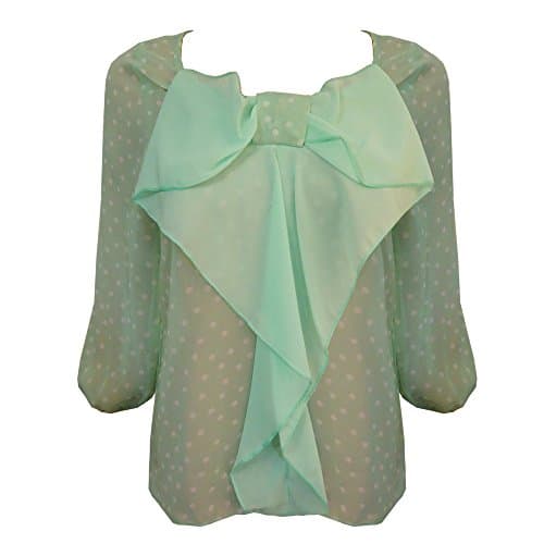 Kafe Design Pastel Green Polka Dot with Front Bow 3/4 sleeves Womens Blouse Small