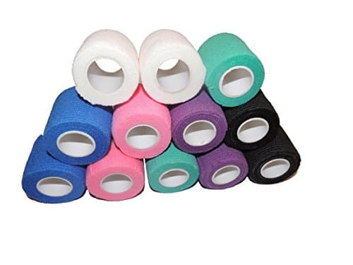 SELF ADHERENT WRAP TAPE BANDAGE ROLLS COHESIVE WRAP MULTI COLORED 12 PACK 15 FEET IN LENGTH 2 INCHES WIDE