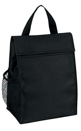 Eunichara Lunch Sack Polyester 600D, Insulated, Heat-sealed PEVA Lining, Sleeve Pocket for Accessories with Side Mesh Pocket, Easy Spot Clkean / Air Dry (7.5" x 10" x 5") - Color Black
