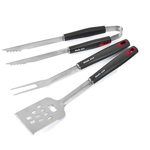 Meda one 3-Piece BBQ Grill Tools Set Heavy Duty Stainless Steel Barbecue Tool Set Utensils Grilling Accessories - Spatula, Tongs, Fork