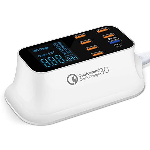 SLL Fast Charging Station Multiple USB Charger,40W/8A 8 Port Desktop Charger Hub with 1 Type C Port and 1 Quick Charge 3.0 port, Led Display Power Adapter for Huawei, iPhone, Samsung, LG and More