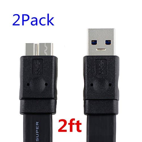 Flat Note 3 Cable, NewLobo(TM) 2 Pack 2feet/0.6m Flat Noodle Micro USB 3.0 Superspeed Sync &amp; Charging Data Cable for Samsung Galaxy S5 / Galaxy Note 3 N9000 N9002 N9005 Note III(2feet,Black)[2 Cables Included]