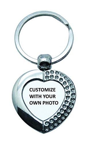 Silver Keychain - Personalized with Your Own Photo - Includes Gift Box - Stainless Silver Key Chain (Charming Heart)