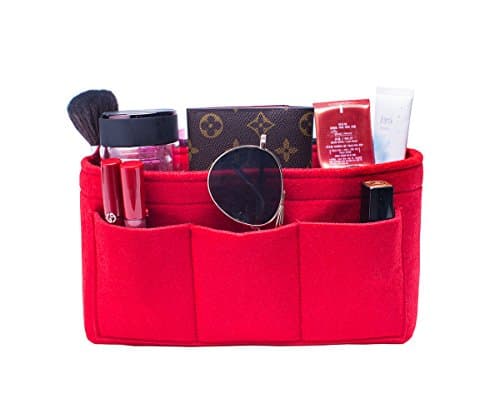 Felt Handbag Organizer, Insert Purse Organizer 12 Pockets Structure Shaper 3 Sizes Red M