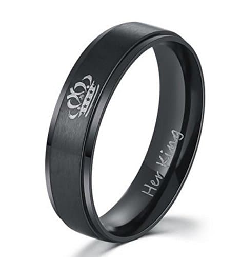 King and Queen Black Couples Ring Set with High Polish Matte Finish Wedding Ring Comfort Fit (King) (11)