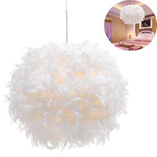 White Feather Ceiling Pendant Light Shade, Simple Luxury White Feather Ball for Living Room, Dining Room, and Bedroom, 11.8 inches