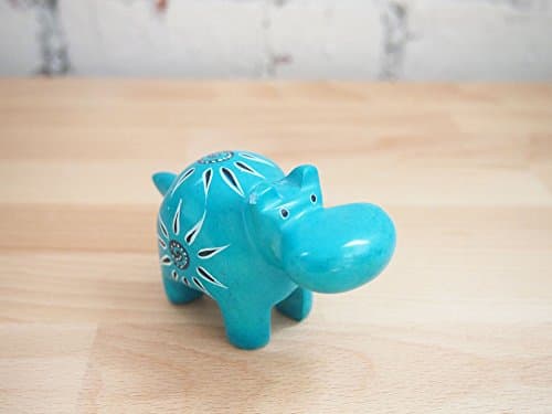 African Blue Soapstone Hippo Sculpture Made in Kenya, Assorted Patterns