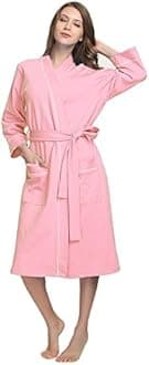 HEARTNICEWomens Cotton Robe, Soft Kimono Spa Knit Long Bathrobe Lightweight Loungewear