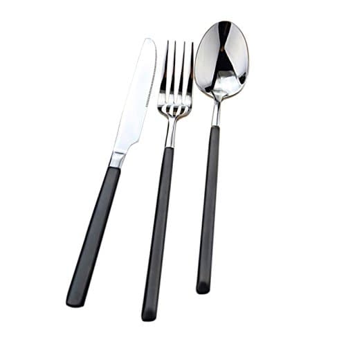 Riimax 6 Piece Black Handle Stainless Steel Flatware Set Including 2 Fork 2 Spoons 2 Knife Tableware Service for 2