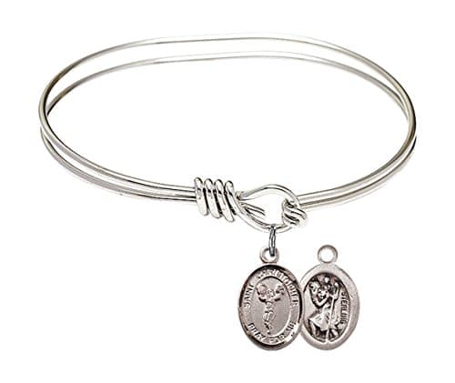 St. Christopher Cheerleading Charm On A Child Sized 5 3/4 Inch Oval Eye Hook Bangle Bracelet
