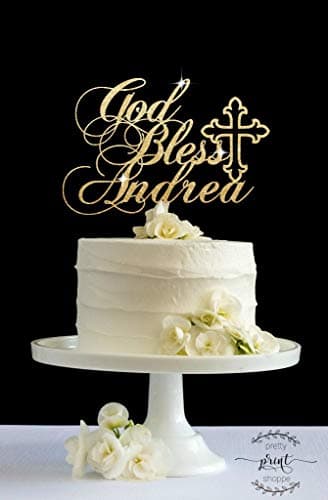 God Bless Cake Topper, First Communion Cake Topper, Personalized Cake Topper, Christening Cake Topper, Glitter Cake Topper, Baptism Cake