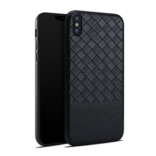 IPHONE X Luxury Leather Phone Case Full Protective Soft TPU Hard PC (Black)