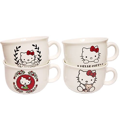 Hello Kitty Tea Cup (Set of 4),Mark cup, 5.1 oz,Best Office Cup & Birthday Gift