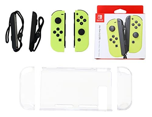 Nintendo Joy-Con (L/R) - Neon Yellow with Protective Clear Case (BUNDLED with Protective Clear Casing for L/R Joycon and Switch Console) … (Neon Yellow)