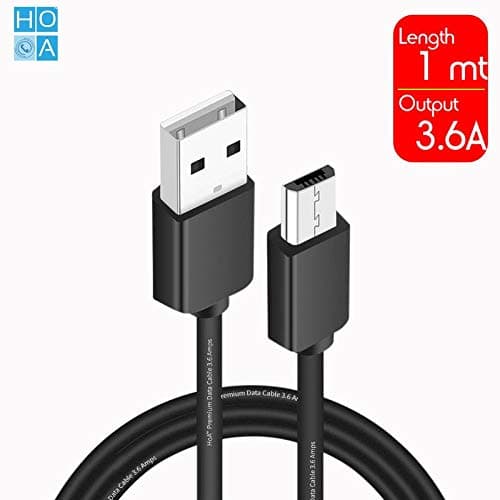 HoA Micro USB Tough & Unbreakable Cable 3.6 AMP Fast Charging & Data Sync USB Cable Compatible for All Samsung, Lenovo, Xiaomi MI, Vivo, Oppo & All Android Devices (Black)