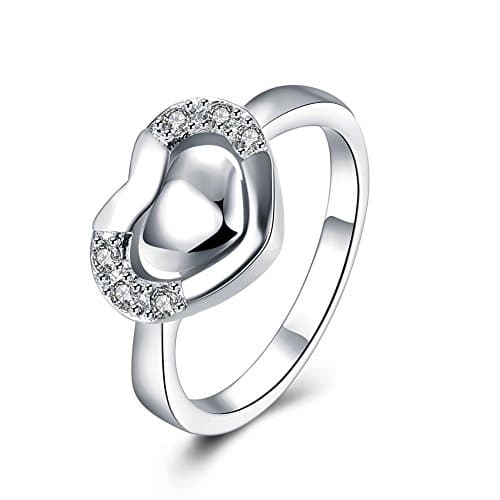 Silver Plated Tuber Heart Crystal Band Ring (Size 8)