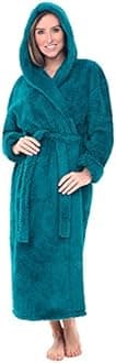 Alexander Del RossaWomens Fluffy Robe, Fuzzy Robe for Women, Long Hooded Plush Robes for Women, Plus Size Robe